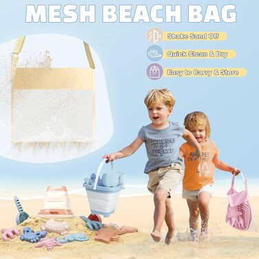 Dreamon Sand Toys Beach Toys Kids, 18 PCS Travel Sand Toys with Folding Bucket, Sandbox Beach Toy for Kids Ages 1 2 3 4 5 Years Girls Boys