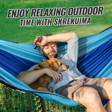 Легка туристична гамак з москітною сіткою, 300 кг | Гамак для кемпінгу, подорожей, пікніків, дихаючий, швидковисихаючий | Гамак з парашутного нейлону, портативний, для рюкзаків, піших прогулянок, саду (синій, 270x140 см)