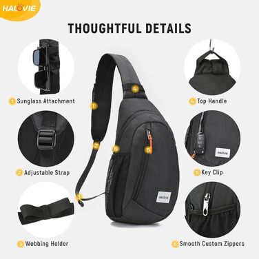 Чоловіча сумка-слінг HALOVIE через плече, маленька нагрудна сумка Crossbody чорного кольору
