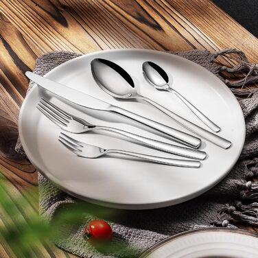Opolia 30-Piece Shiny Cutlery Set, Suitable for 6 People, High-Quality Stainless Steel Cutlery Set with Knives, Forks, and Spoons, Can Be Used at Home & Party & Hotel & Restaurant, Dishwasher Safe