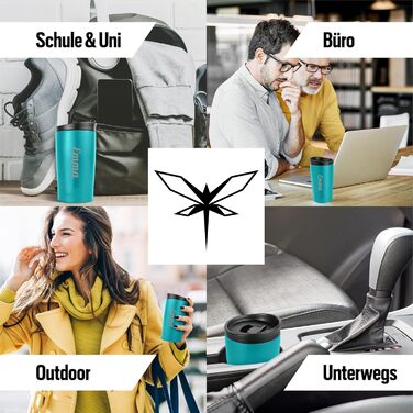 Термокружка KUINEA для кави та чаю, 350 мл, нержавіюча сталь, з щільним закриттям, зелена (турквіз), BPA-free