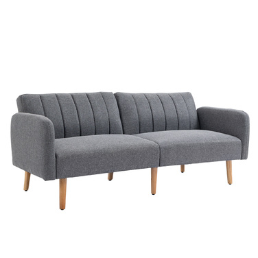 HOMCOM Sleeper Sofa, Convertible Sofa for 2 People, Sofa Bed with Sleeping Function, Linen-like Polyester, Rubber Wood, Grey, 173x75x73cm | Aosom