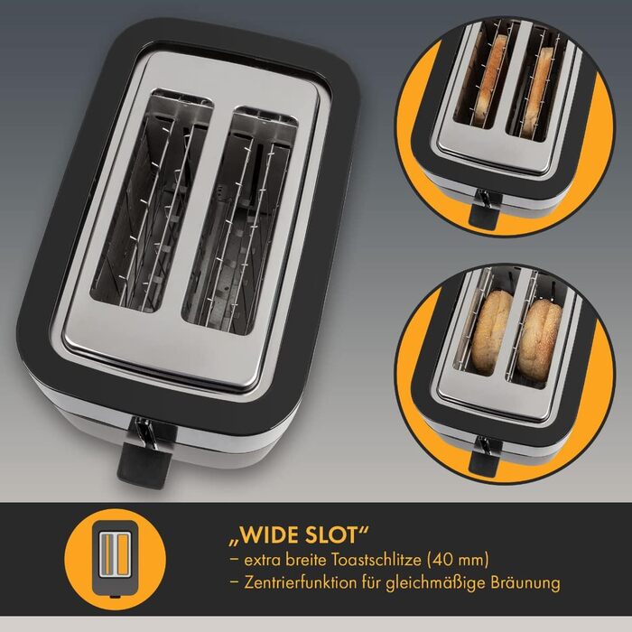 Тостер ProfiCook PC-TA 1244: 2 відділення, сенсорне управління, підігрів, хрустка скоринка | Чорний