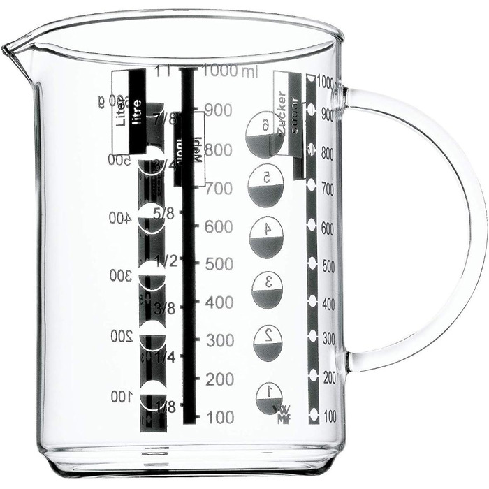 WMF Function Bowls Mixing Bowl 1.75l, with handle, polished Cromargan stainless steel, scaling & Gourmet Glass Measuring Cup 1.0l, heat-resistant glass, scaling for liters, milliliters, cups, and grams