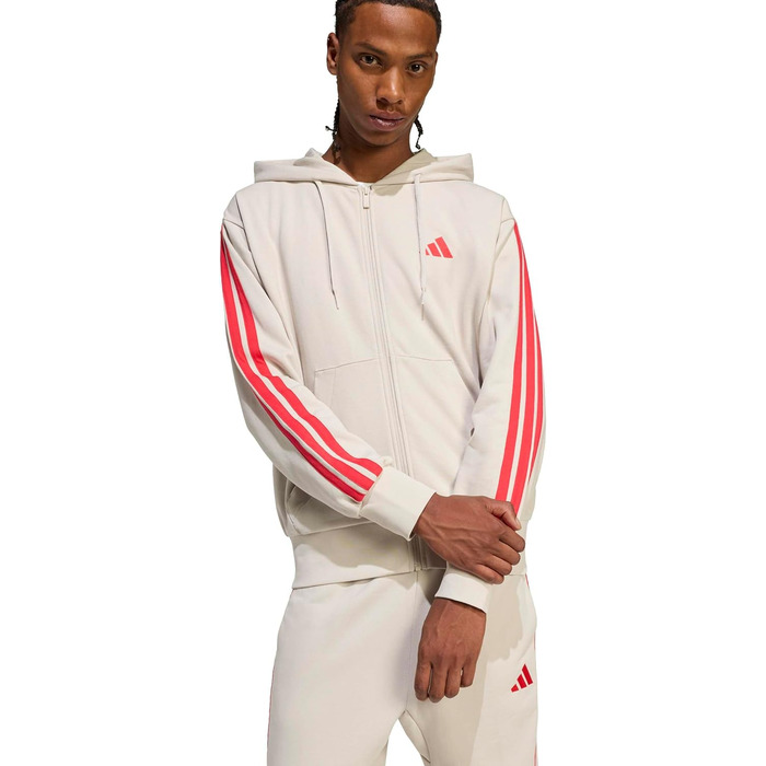 Чоловіча толстовка-худі Adidas Essential Three Stripes на блискавці з французьким махровим трикотажем (M, Wonder Alumina/Pure Ruby)