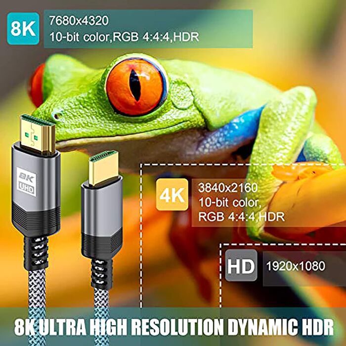 Кабель HDMI 2.1 AviBrex 8K Ultra HD 48Gbps: підтримка 8K@60Hz, 4K@240Hz, HDCP2.3, eARC, HDR10+, VRR, сумісний з PS5/4/3, для ігор, ТВ, Blu-ray, проектора (7.5м, сірий)