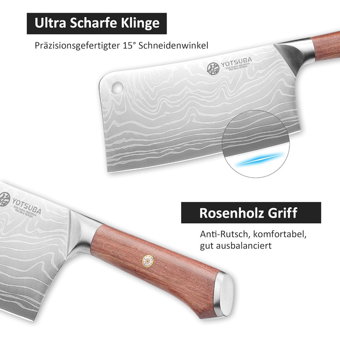 Кухонний ніж YOTSUBA Hackmesser 18 см: професійний кухонний тесак для м'яса та овочів з ергономічною ручкою Pakkawood
