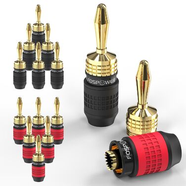 Bananoví роз'єми FosPower 24K позолочені (12 шт) для акустичних кабелів 4мм, Hi-Fi, AV-ресиверів, домашнього кінотеатру без пайки