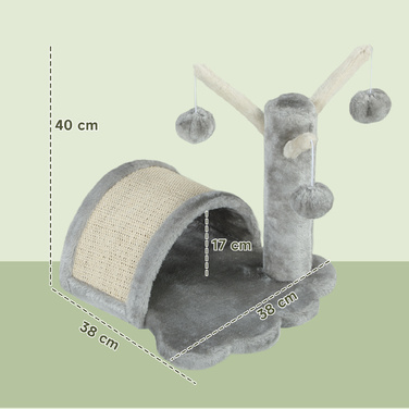 PawHut Stable Cat Scratching Post, Small Climbing Tree with Scratching Post, 38 x 38 x 40 cm, Light Grey, Ideal for Indoor Cats