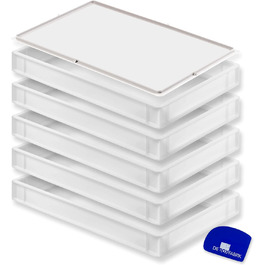 Pizza ball box with lid (60 x 40 x 7.6 cm) plastic container for pizza dough, stackable container, dough trough, proofing box, dough box (5x box with 1 lid)
