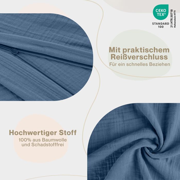 Бетлічна постільна білизна Laleni з бавовняного мусліну 80x80 + наволочка 35x40 см - комплект літньої постільної білизни з сертифікатом Oeko-TEX (Moonlight Blue, 80x80 см, 35x40 см)