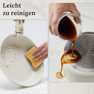 Набір посуду JHK 12 предметів з антипригарним покриттям та знімними ручками, бежевий – кухонне приладдя для дому