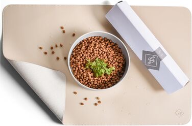 Підкладка під миску для котів та маленьких собак ne&no® - антиковзаюча, водовідштовхувальна, з веганської шкіри (60 x 40 см, світло-пісочний)