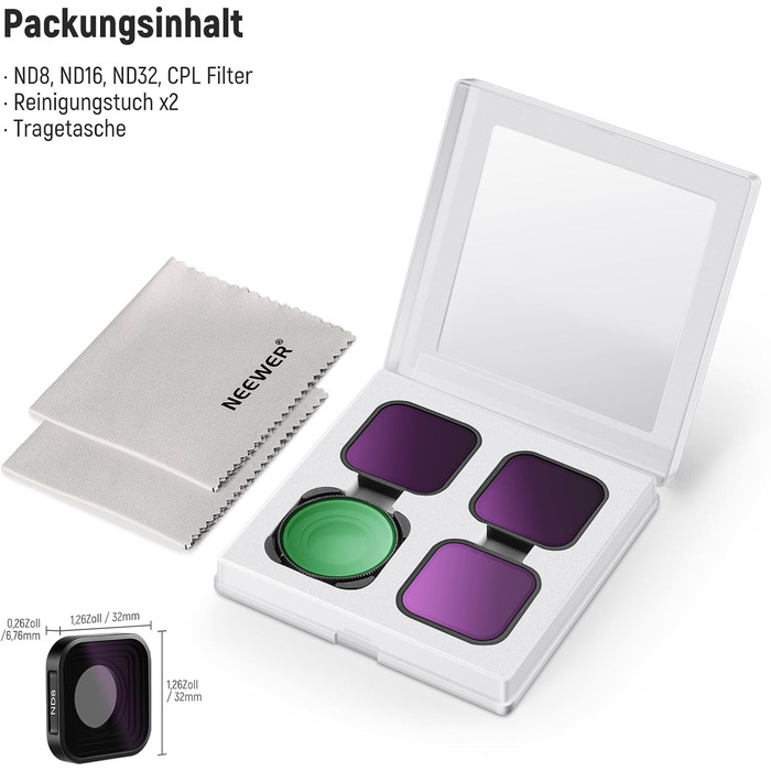 Набір фільтрів ND NEEWER з 15x лупою, 4 шт. (ND8, ND16, ND32, CPL) + макрооб'єктив для GoPro Hero 13/12/11/10/9