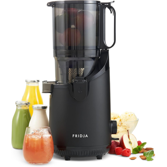 Powerful self-feeding whole fruit masticating juicer, 135 mm feeding chute, 250 W, cold-pressed juice, nut milk, masticating juicer Fridja F2500