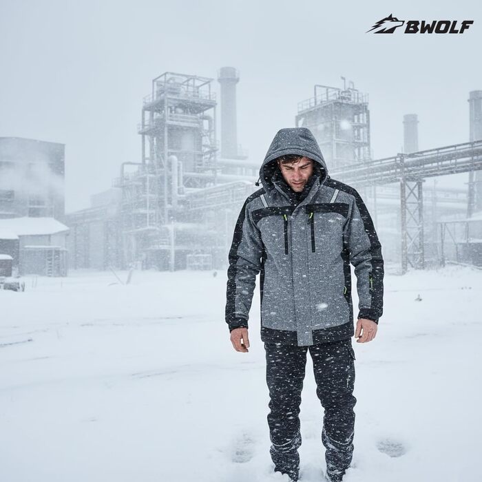 Чоловіча зимова робоча куртка BWOLF OLYMPIA — водонепроникна та вітрозахисна тепла куртка з капюшоном, сіра, розмір S