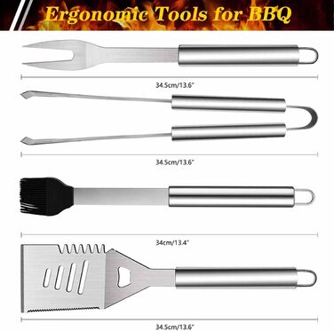Набір гриль-посуду ZWMYF з нержавіючої сталі, 6 предметів. Професійний набір для барбекю з сумкою. Інструменти для грилю для чоловіків та жінок, кемпінгу, саду.