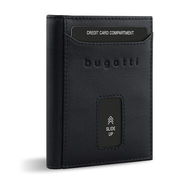 Гаманець Bugatti Secure Slim Mini чорний шкіряний з RFID-захистом для карт Nappa без відділення для монет
