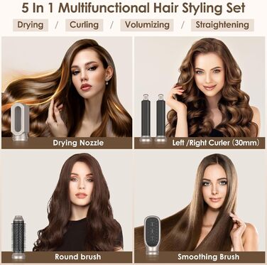 Набір для укладки волосся Airstyler Set: професійний фен-щітка 1000W, 5 насадок, автоматична завивка, випрямлення, об'єм, мультистайл, колір шампань