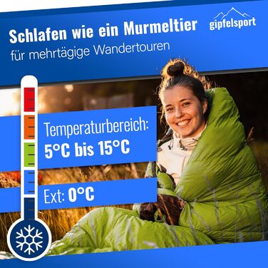 Сплячий мішок Gipfelsport Ultraleicht 4 сезони [-20°C до 15°C] | Чорний/Зелений, ультралегкий, для трекінгу, кемпінгу та подорожей