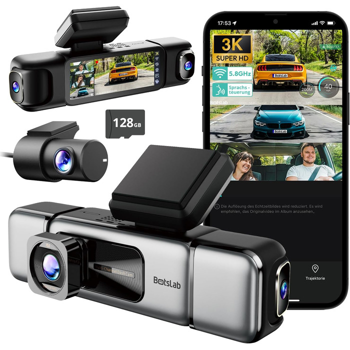 Dashcam BOTSLAB G980H 4-канальна з GPS, WiFi, IPS-дисплеєм та Super Night Vision, 3K+3*1080P, 128GB SD, G-Sensor, Loop-запис, Park Monitoring