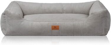 Knuffelwuff Dog Bed in Corduroy with Hand-Woven Character Olivia XL 105 x 75cm - Removable Cover - Washable - for Large, Medium and Small Dogs (L 85 x W 63 x H 23 cm, Light Grey)