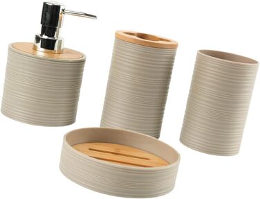 Набір аксесуарів для ванної кімнати Perfk: мильниця, стакан для води, тримач для зубних щіток, зелений (бежевий)