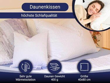 Комплект із 2 пухових подушок ZOLLNER Deluxe 40x80 см, 100% пух, для алергіків, готельна якість, Маджестік, Німеччина, чохол з мако-бавовни, прати до 60°C