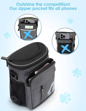 Набір для прогулянки з собакою: ласощі Hundeleckerlis, кликер для тренувань, поясна сумка з дозатором кульок для прибирання (сірий/чорний)