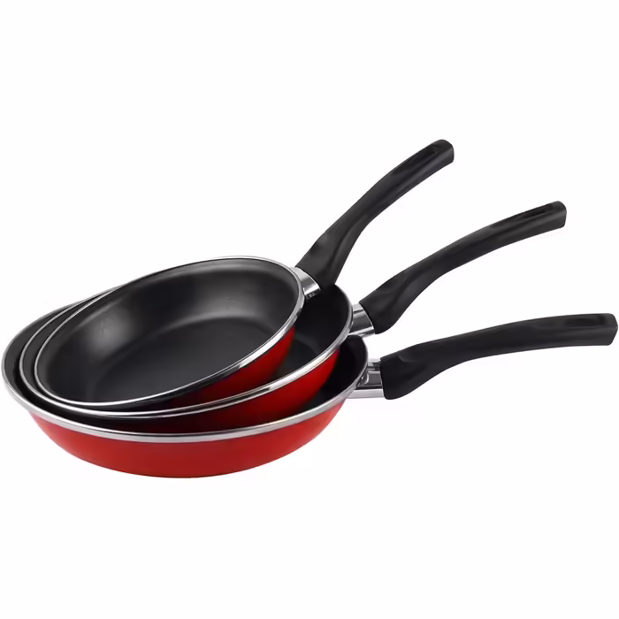 MAGEFESA Grana Frying Pan Set, 3-piece, 18/20/24 cm, enameled steel, red exterior, two-layer non-stick coating, suitable for all cooktops, especially induction, 50% energy saving.