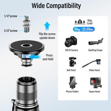 Штатив-монопод SIRUI SVM-165 з вуглецевого волокна | 165 см, професійний, 3-в-1, вантажопідйомність 10 кг, швидка заміна, для DSLR та відео