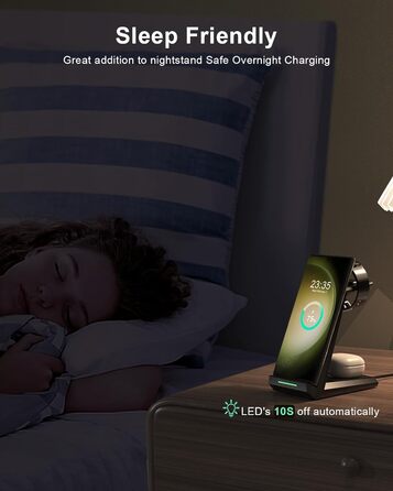 Бездротова зарядка 3-в-1 для Samsung Galaxy: годинники, навушники, смартфони. Сумісна з Galaxy Watch 8/7/6/5/5 Pro/4/3/Active 2, S25, S24, S23, S22 Ultra, S21, Note 20, Buds. Чорний колір.