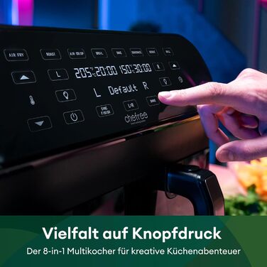 CHEFREE Dual Zone аерофритюрниця з оглядовим вікном, 8 л XL, подвійний Airfryer, LED-сенсорна панель, антипригарне покриття, 8-в-1, розумна, таймер, кошики для посудомийки, чорна, модель AFW20