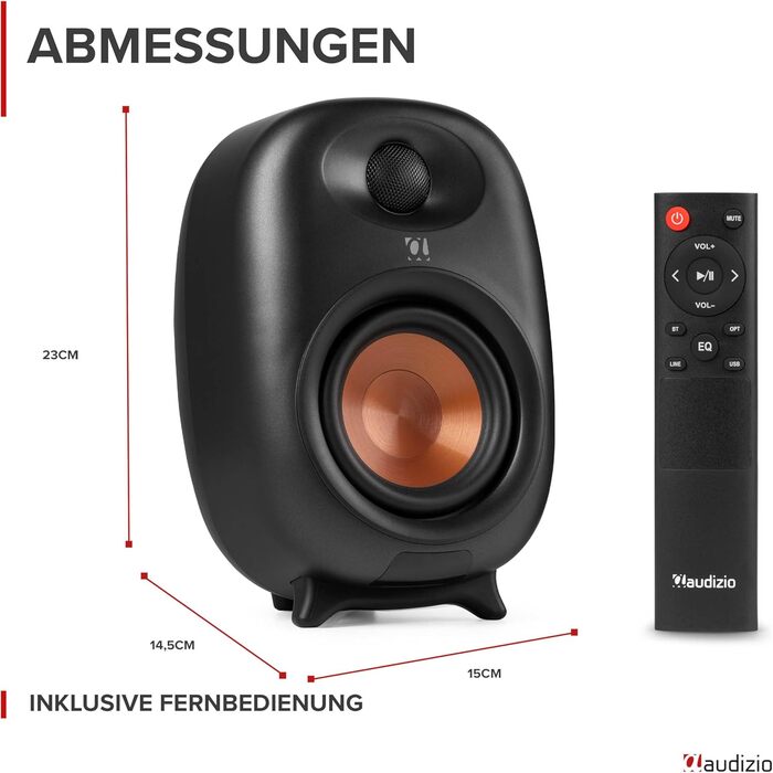 Audizio RS80 HiFi Bluetooth гучномовець, 160 Вт, студійний монітор | Яскравий звук | DSP | 40Hz-20kHz | RCA | USB колонки для ПК, ідеальні для геймерів та меломанів - сірий