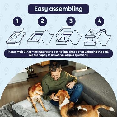 Ортопедичне ліжко для собак великих порід, диванчик для собак з високим бортиком, ліжко для домашніх тварин, собаче ліжко-софа, бавовняне льон та штучне хутро (Сірий, L(90 * 68 * 20 см))