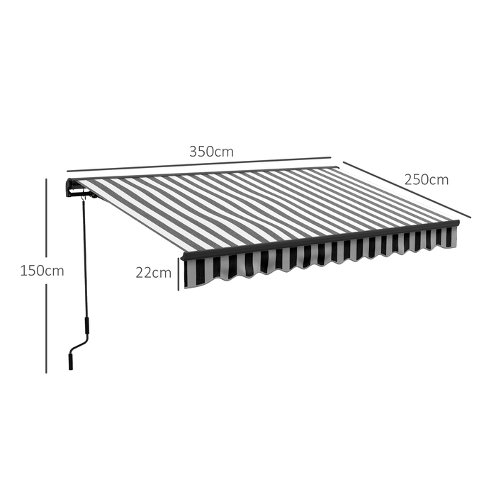 Маркіза Balkonmarkise від Outsunny, 350 x 250 x 150 см, стійка до УФ-випромінювання UV30+, з дистанційним керуванням, ручним механізмом, регульована касетна маркіза, сіра+біла | Aoso