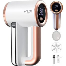 Електричний removing-машинка для видалення ворсу ADLER EUROPE AD 9617 з LCD-дисплеєм, 3 швидкості, акумулятор 2000mAh, USB-зарядка, білий/золотий
