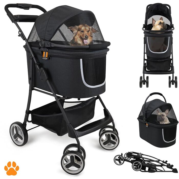 Візок-переноска для собак 2-в-1 CECE | Складана переноска з кошиком для покупок | Візок та переноска для собак - Чорний Меланж
