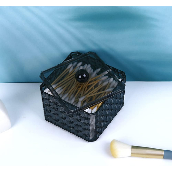 Організатор для ватних дисків, акриловий контейнер для ватних дисків з кришкою, чорний, для спальні, ванної кімнати, туалетного столика