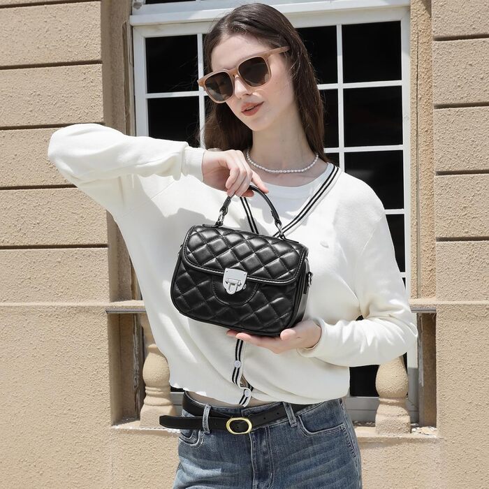 Сумка жіноча Miss Lulu середнього розміру: шкіряна сумка-тоут, крос-боді, вінтажний стиль, чорна (4-1)