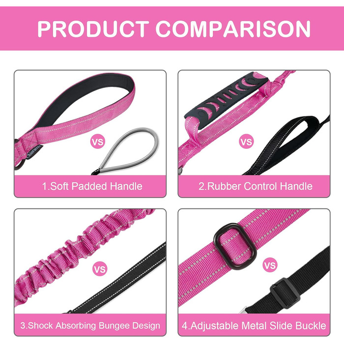 Тактична собача шлейка Chioratree для великих та середніх собак, 1.2м-1.8м, регульована, з амортизуючою вставкою та двома зручними ручками, авто-пояс, світловідбиваюча, рожева