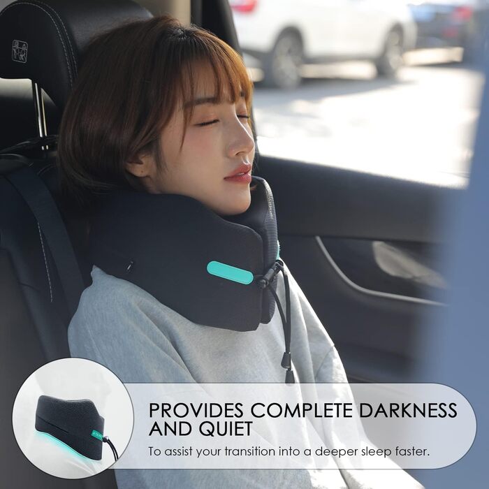 Joscoal Neck Pillow Travel, Comfortable Travel Pillow Car Headrest Luxurious Airplane Chin Support Travel Pillow Memory Foam Support Function Ideal for Travel Office Cars. Size M (34-40cm Neck Circumference), Black