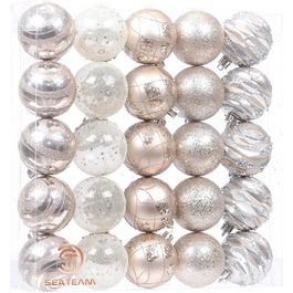 Декоративна куля на ялинку Sea Team з малюнком та блискучим прикрасою, набір (60 мм, шампань)
