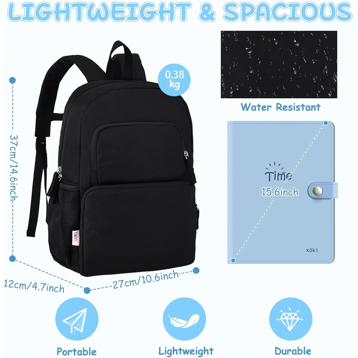 Дитячий рюкзак RAVUO для дівчаток та хлопчиків, шкільний рюкзак з нагрудним ременем, рюкзак для дітей 3-8 років (Чорний)