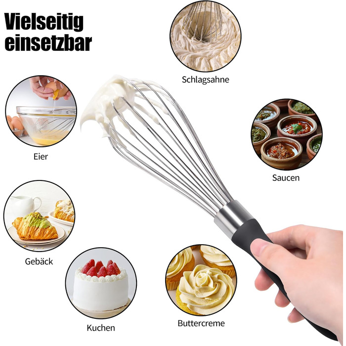 Віскер Доosu 28 см для приготування їжі, кулька з нержавіючої сталі 18/8, міцний ручний віскер для змішування, збивання, збивання (чорний) Чорний M-28cm