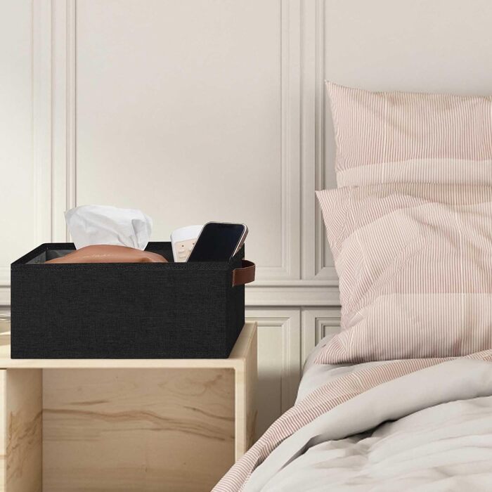 Ghvyenntte Storage Baskets (6 Pieces), small fabric storage baskets, foldable, 30 x 20 x 13 cm, organizer baskets with PU handles, decorative square baskets for closet, shelves, cabinet (Small-11.8