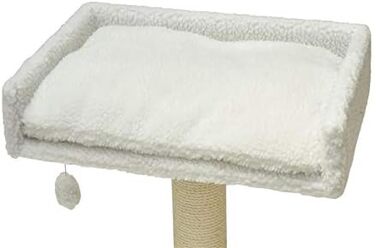 Лежак для котів Nanook Sigurd 60x40 см з подушкою та іграшкою, білий тедді-фліс, на когтеточку, оглядова платформа
