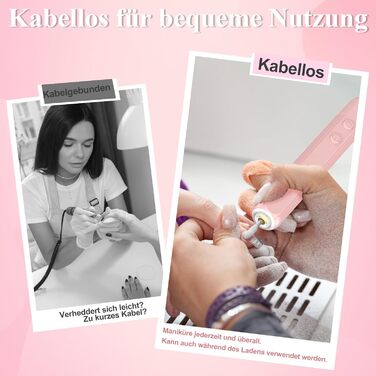 Набір електричного нейл-дриля AOMEES, портативний бездротовий апарат для манікюру з 56 шліфувальними насадками (рожевий)