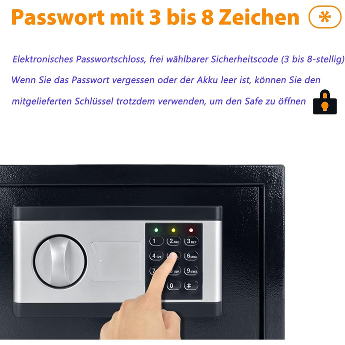 Сейф YRHome 12L Mini Tresor для дому з цифровим замком, батарейним відсіком та 2 ключами, з сигналізацією. Сталевий сейф для дому.