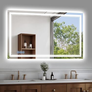 Дзеркало для ванної кімнати з підсвічуванням 100x60 см Faw Halo Double, HD скло, сенсорні кнопки, IP65, 3 кольори, вертикальна/горизонтальна орієнтація, функція пам'яті